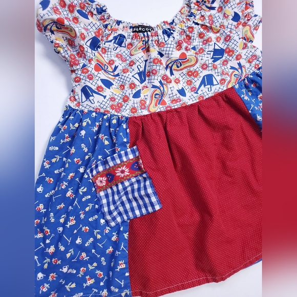Vintage Bercot Garden Girls Puffed Sleeve Dress Size 5 Red Blue Floral Cotton - Picture 11 of 11